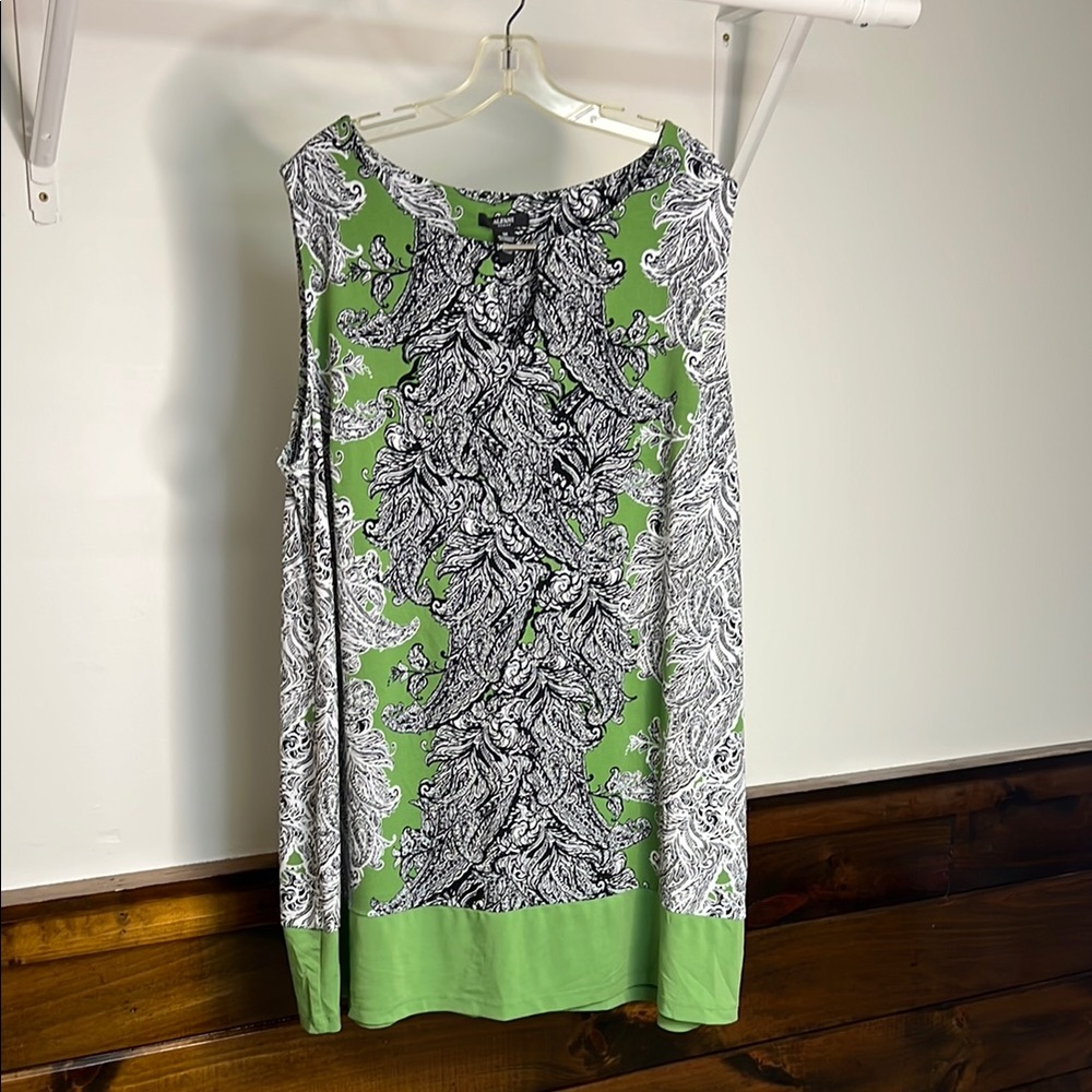 Alfani Green and Black Sleeveless Paisley Shift Dress- 3X